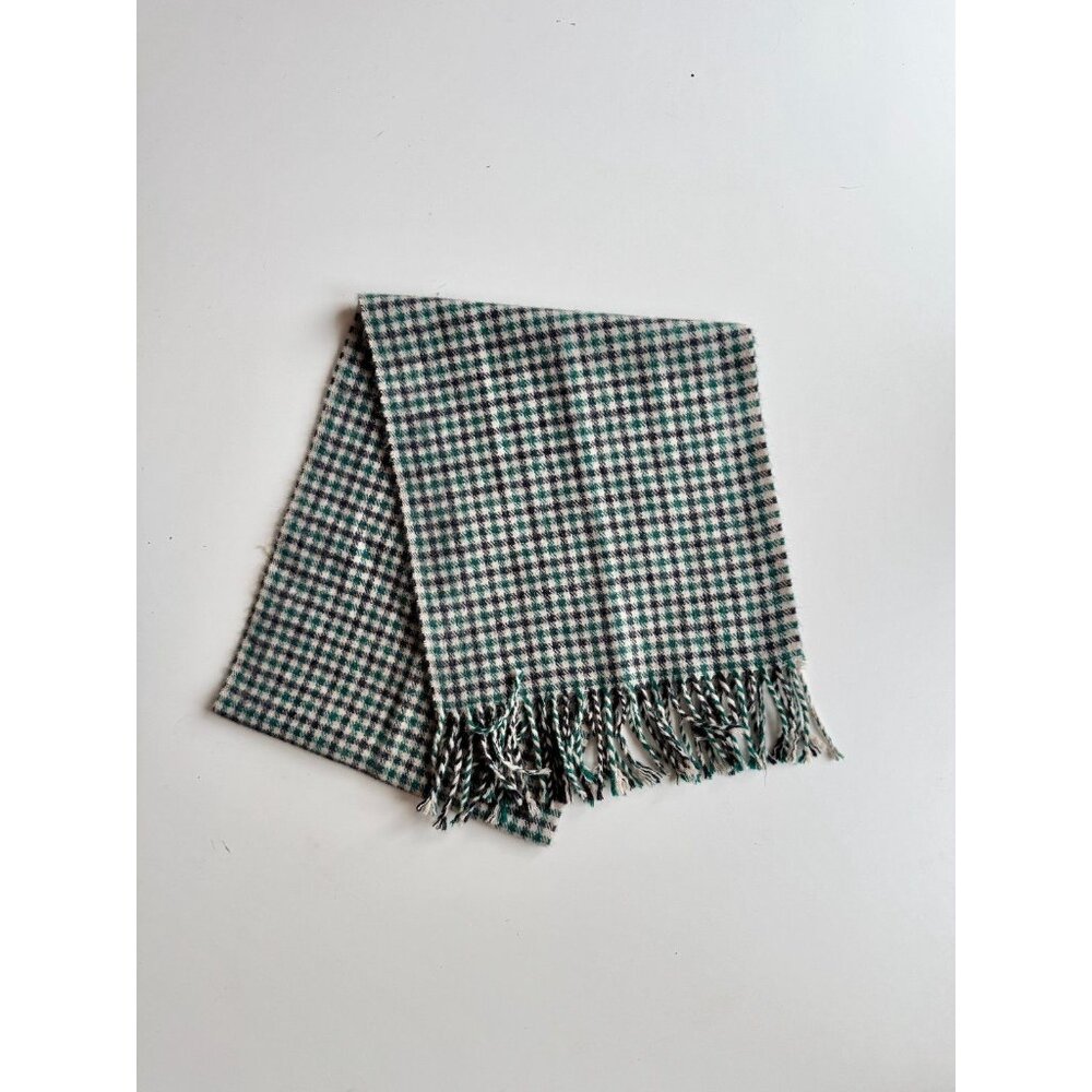 ROYAL ROSSI Black Green Houndstooth Check 100% Cashmere Fringed Rectangle Scarf